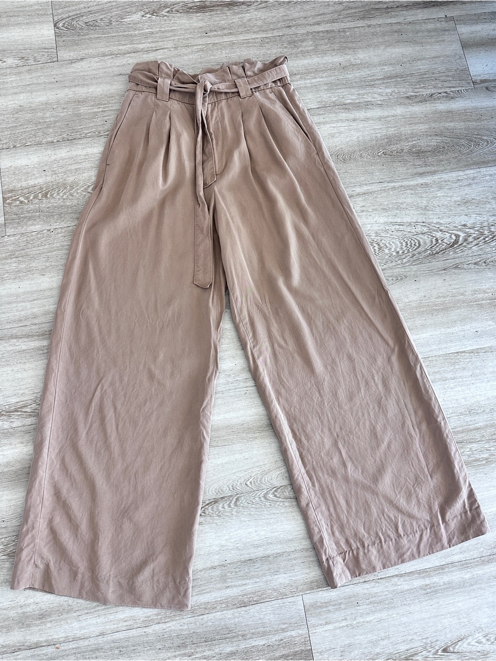 Banana Republic Paperbag Waist Wide Leg Tie Belt Pants Taupe/Sand Beige /Tan 6